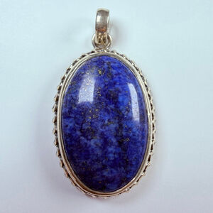22.75 CT Royal Blue Lapis Lazuli 925 Sterling Silver VTG Necklace Pendant 1.6"